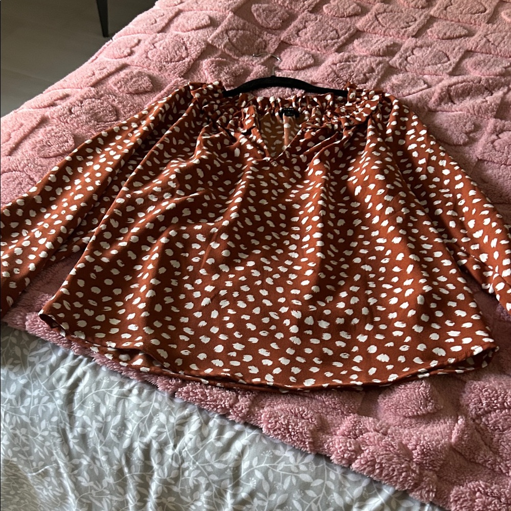 J. Crew Terracotta‎ and White Polka Dot Top